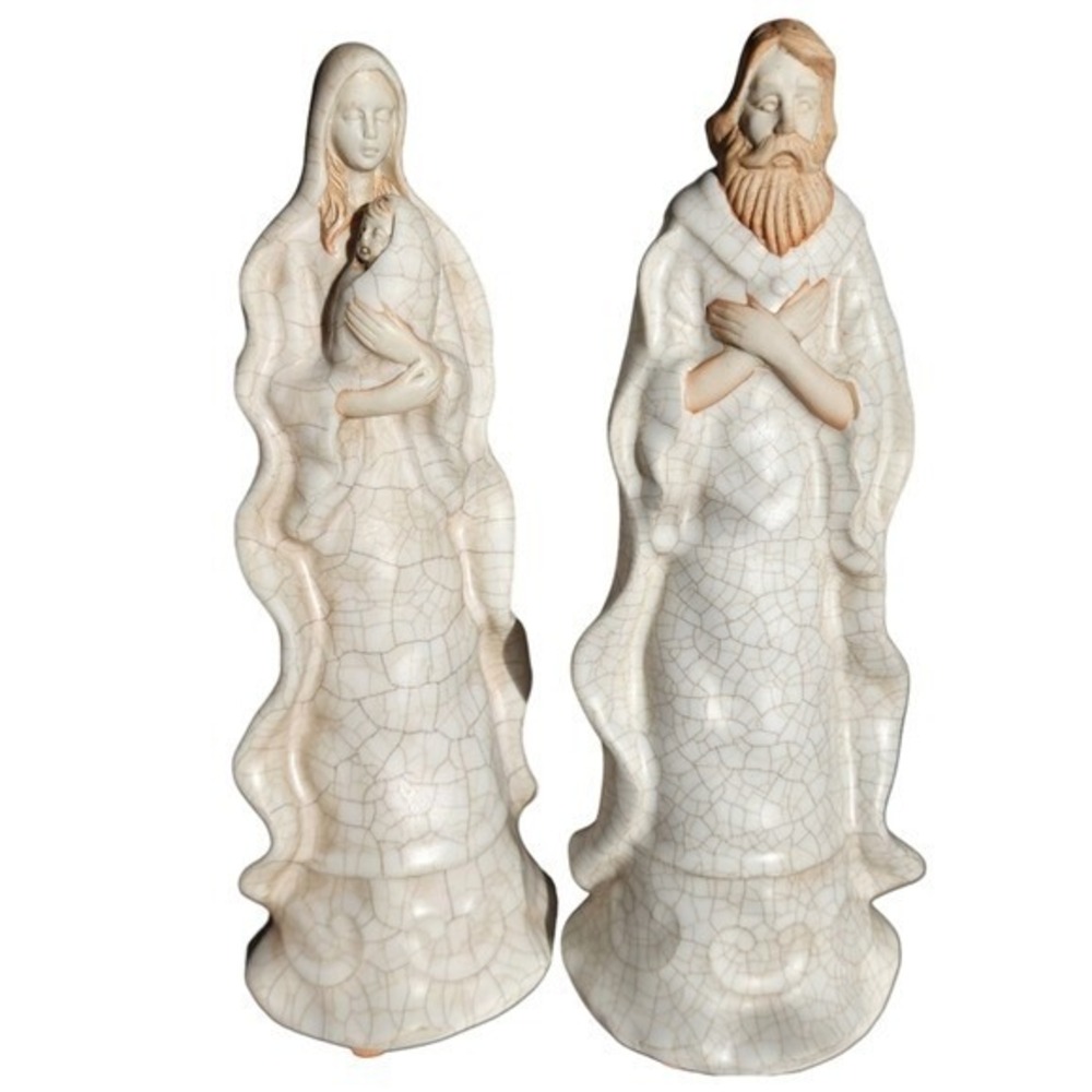Vintage Tall Ceramic Holy Family Nativity Scene Christmas Decor 10.2H x 3.7W